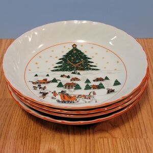 4 Kopin Christmas Pleasure Scalloped Porcelain Bowl